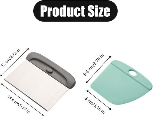 1 Set Bench Bread Scraper Professional Stainless Steel Dough Cutter Pizza Cutter with Grip Handles for Kitchen
