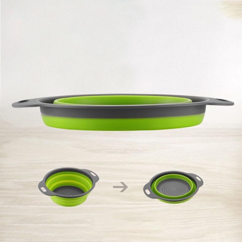 2 Pack Collapsible Colander Set, Emptycolor Foldable Collapsible Strainers for Kitchen, Small Round Colander with Base and Handles for Pasta, Fruit, Vegetables – Space-Saving Kitchen Strainer Baskets