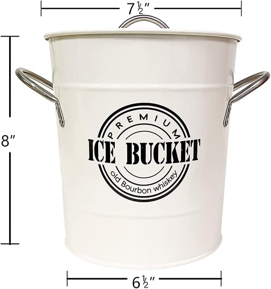 T586A 4L Cream White Metal Galvanized Double Walled Ice Bucket Set with Lid and Scoop