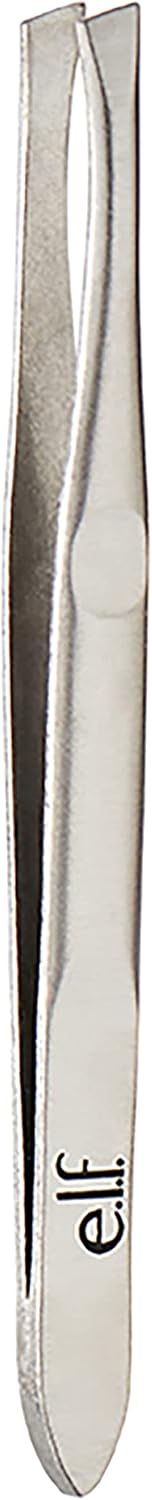 e.l.f. Slant Tweezer, Professional Quality Stainless Steel, Provides a Strong Grip, Removes Hairs Accurately, Shapes, Defines, Easy To Use, Ergonomically-Designed