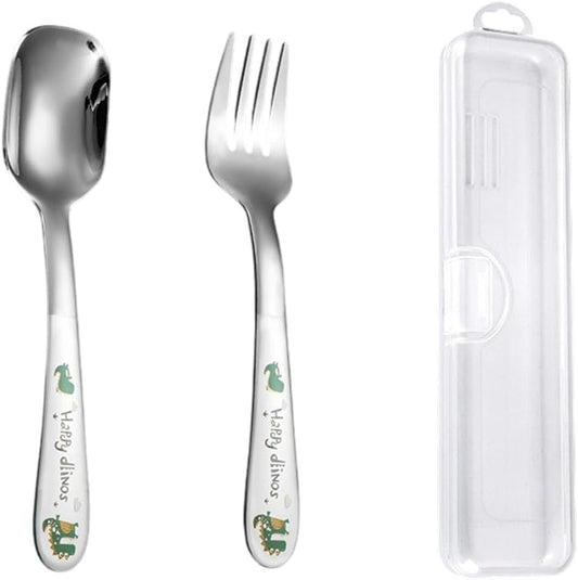 Cute Cartoon Spoon Fork Dinnerware Sets with Case Cute Kawaii Portable Travel Stainless Steel Cutlery Set Kitchen Utensils Tableware (Monsters,16.5x4cm)