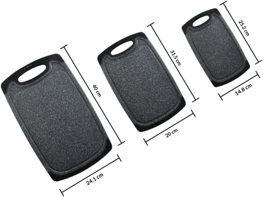 SEWACC 3pcs Anti-skid Plastic Cutting Board Mats Set Double-sided Marble Pattern Thicker Chopping Boards for Meat and Vegetables Non-slip Black Plastic Cutting for Home Kitchen Use