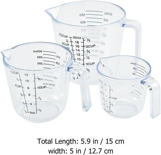 HEMOTON 3 Piece Plastic Measuring Cup Set, Clear, Strong Food Grade, Liquid Heavy Glass Wine Glass for Kitchen Cooking Baking (Transparent, 5oz/10oz/20oz)