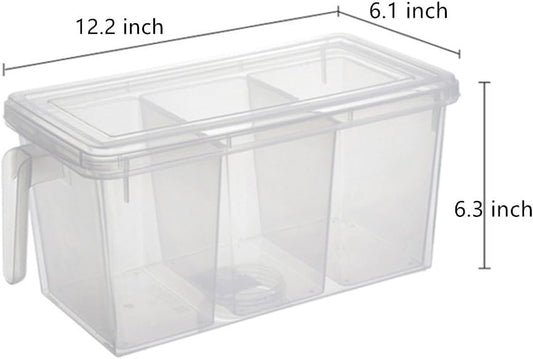 2 Pack Plastic Divided Veggie Storage Containers with Lids and Handles for Fridge Storage Organizer Boxes for Refrigerator Produce Beans Fruits Organzation