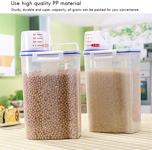 Fydun 2 PCS Cereal Containers, PCS Rice Storage Bin 2KG Portable Food Grain Plastic Airtight Box Dispenser Sealed with Measuring Cup Pour Spout and for Flour (Assorted Color)