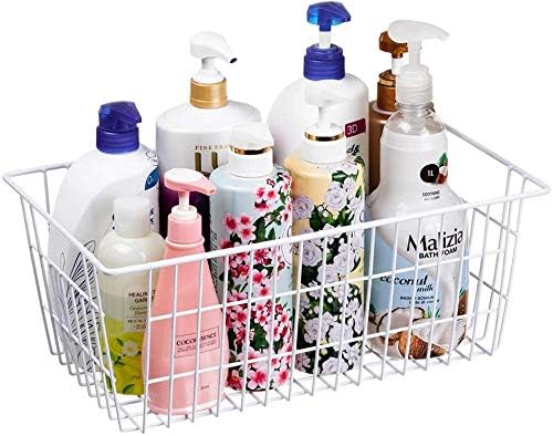 Slideep Wire Baskets Farmhouse Freezer Organizer Storage Bin Basket with Handles, Food Storage for Kitchen Cabinets, Pantry, Closet, Bedroom, Bathroom, Office 3 Pack