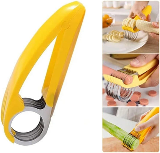 Generic 2 PCs Banana Slicer Fruit and Vegetable Salad Peeler Fruit Cutter sausage ham Peeler slicers Kitchen Tools, Yellow
