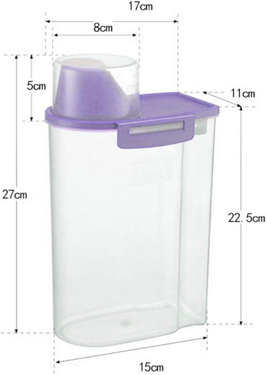 Pet Food Storage Container with Measuring Cup, Pour Spout and Seal Buckles Food Dispenser for Dogs Cats (Purple)