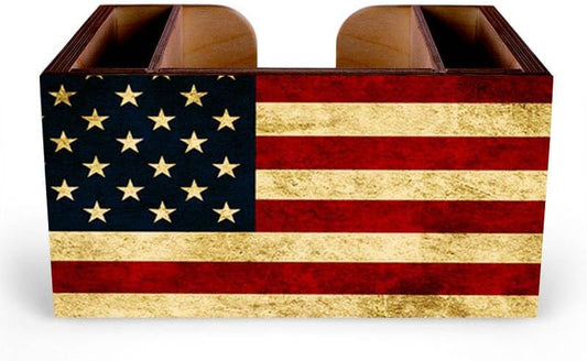 Wooden Utensil Holder Napkin Bar Caddy Parent (American Flag Black)