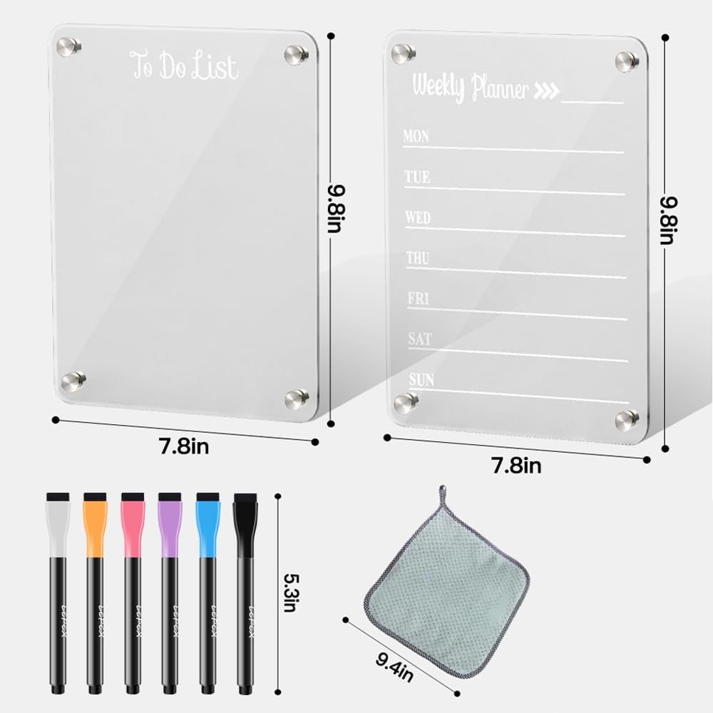 Magnetic Calendar for Refrigerator,Fridge Calendar for Weekly Calendar Set, Includes 6 Dry Erase Markers, 1 Towel,8 Magnetic Column Silicone Pads,House Must Haves