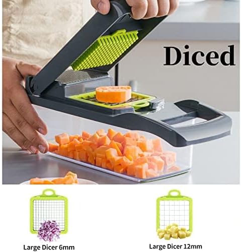 Vegetable Chopper, Onion Dicer & Mandoline Slicer with Container, Grey