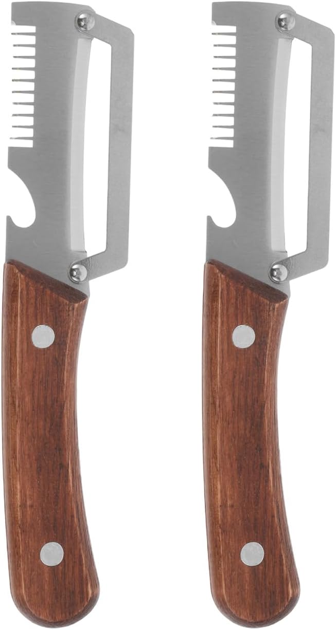2 Pack Multi-Functional Vegetable Peeler, 3-in-1 Stainless Steel Peeler Shredder with Bottle Opener, Multifunctional Vegetable and Fruit Slicing Knife with Wooden Handle for Kitchen