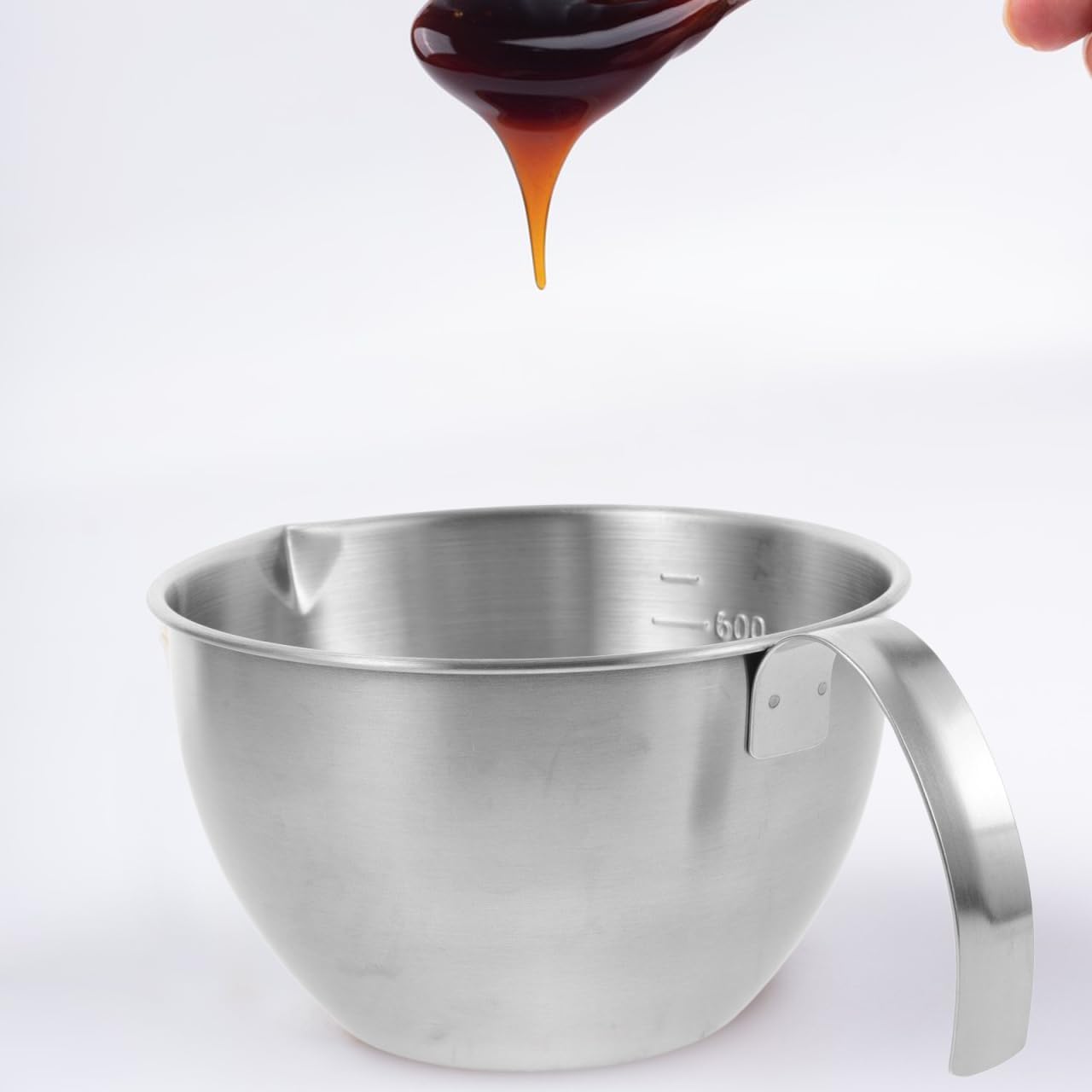 Luxshiny Stainless Steel Mixing Bowl with Handle 20.2Oz Food Prep Bowl with Measurement Scale for Cooking Baking Salad and Meal Prep 7.67X5.51X3.34In