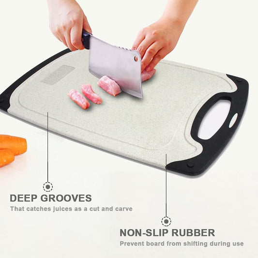 Cutting Boards for Kitchen, Plastic Chopping Board Set of 3 with Non-Slip Feet, Juice Grooves, Easy Grip Handle, BPA Free, Non-Porous, Dishwasher Safe, Multiple Sizes (Black,Grind Function)