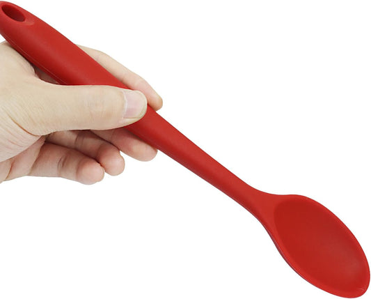 Hitefu 4 Pcs Durable Silicone Mixing Spoon, Heat Resistant & Non Stick Spatula, Multicolored Large Kitchen Spoons for Cooking, Baking, Serving & Stirring (Red, Orange, Yellow, Green)