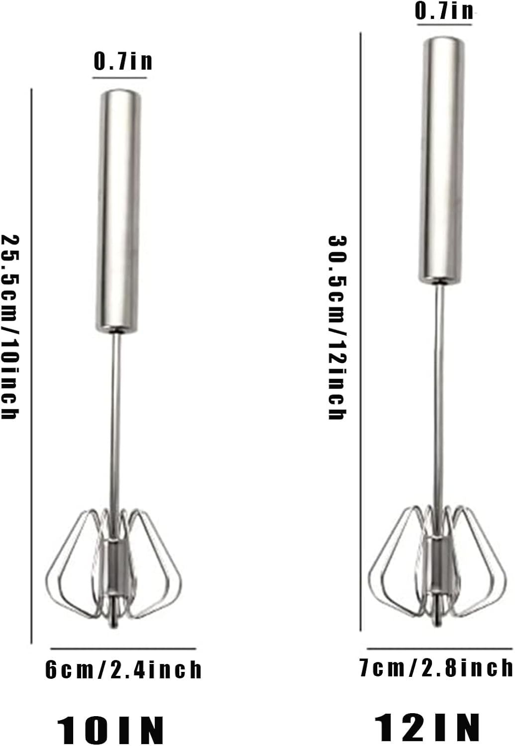 Digead Stainless Steel Egg Whisk, Hand Push Rotary Whisk Blender, Versatile Milk Frother, Hand Push Mixer Stirrer for Blending, Whisking, Beating & Stirring (12in)