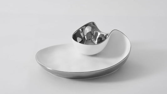 Pampa Bay Titanium-Plated Porcelain Chip and Dip, 12 x 10 Inch, Gold/White Tone, Oven, Freezer, Dishwasher Safe