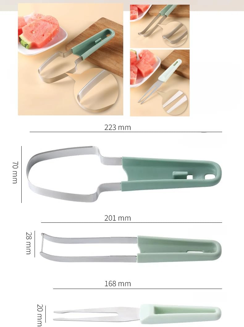 3-in-1 Watermelon Cutter, Slicer and Fork Tool Set, Green