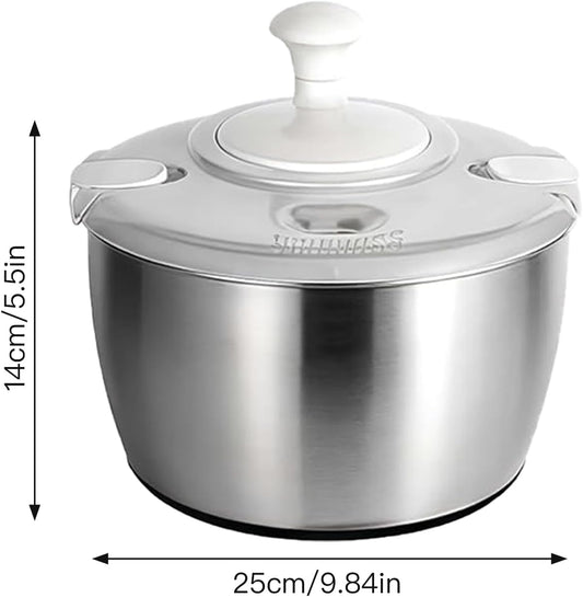 Stainless Steel Salad Spinner, 6QT Lettuce Spinner, Fruit Washing Bowl with Strainer for Washing, Spinning, and Draining Greens, Fruits, and Vegetables