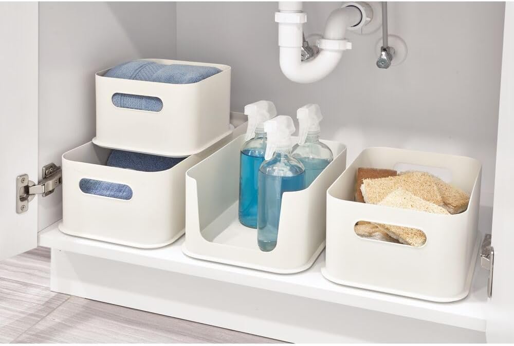 iDesign Eco BPA-Free Recycled Plastic 11.9" Medium Storage Bin with Handles, Coconut