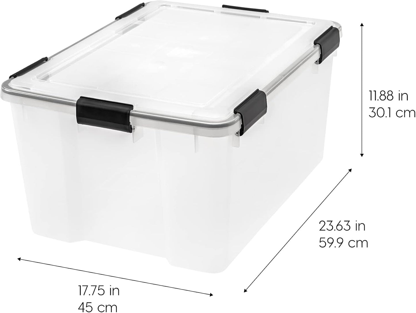 IRIS USA WeatherPro Storage Bins with Lids, 47 Qt, Gasket Seal, 2 Pack | Airtight gasket helps protect clothing, shoes, crafts, keepsakes, and household supplies from moisture and dust.