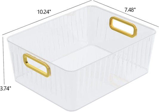 6 Packs Plastic Storage Bins with Handle, Clear Organizer Basket | for Shelf, Closet, Refrigerator, Kitchen, Pantry