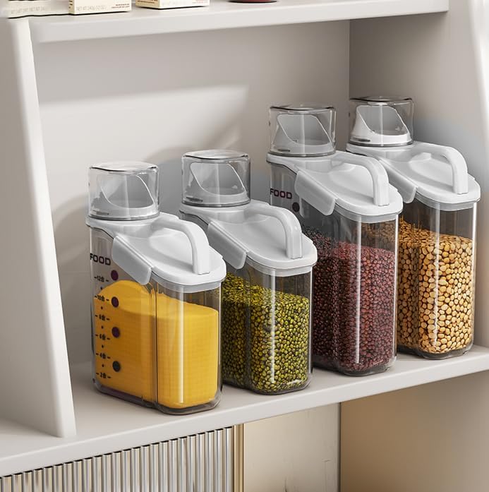 Airtight Rice Storage Container with Pour Spout & 2 Measuring Cup Lid, BPA-Free Food Storage Canister for Rice, Flour, Cereal, Grains & Pantry Organization