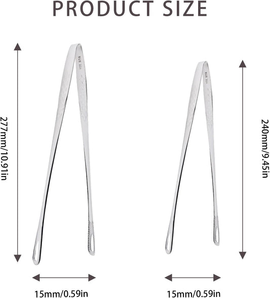 2 Pcs Stainless Steel BBQ Grill Tongs, Kitchen Tongs for Cooking, 11 inch & 9.4 inch Grill Tongs Set, BBQ Tweezers, Cooking Clamp Tool for Grilling Steak Vegetables Salad, Clip Head Hollow Design