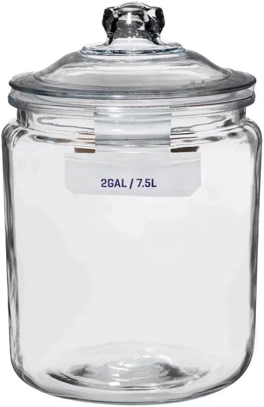2 Gallon Glass Storage Jar with Airtight Lid, Food Container for Pantry Kitchen Organization, BPA Free Wide Mouth Clear Canister for Sugar Flour Rice Candy Dry Goods Display