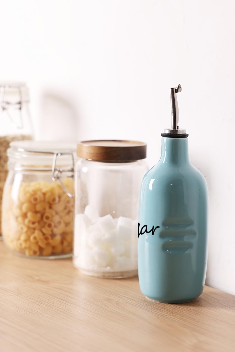 Farmhouse Ceramic Oil and Vinegar Dispenser Bottle Set (White)