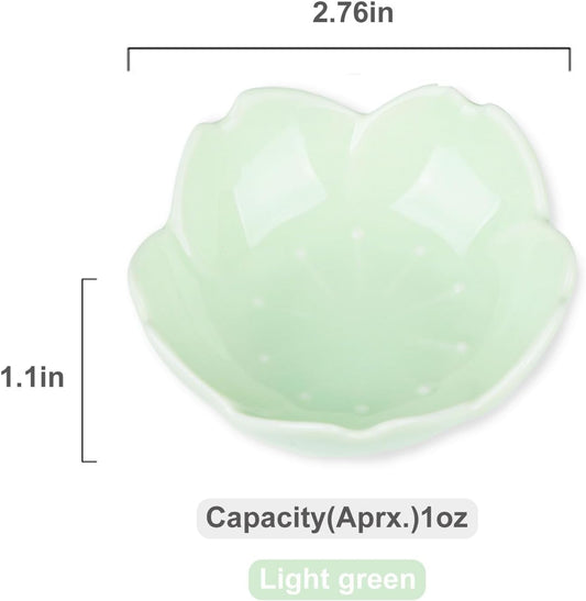 WHJY Light Green Cherry Blossom Dish Set, Cute Pink Ceramic Plates, Sauce/Seasoning Dish, Sushi Dishes, Soy Dipping Bowl, Dessert, Appetizer Plates, Serving Dish for Kitchen Home – Set of 5