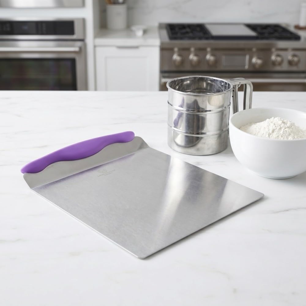 Cake Lifter Transfer Tray, Stainless Steel Pastry Pizza Moving Plate, Baking Tool Cookie Spatula for Cakes Pizza Bread Purple 9.65 x 7.87 in