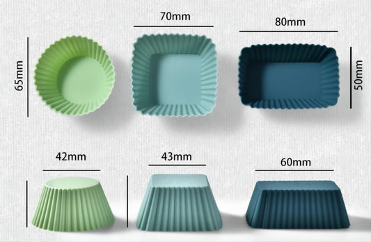 12 Pack Reusable Silicone Cupcake Baking Cups, 3 Shapes of Standard Round & Square & Rectangle,Muffin Liners,Non-Toxic, BPA Free, Dishwasher Safe