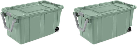 Extra Large Storage Bin, 40 Gallon Wheeled Plastic Storage Container with Handle, Green, Pack of 2 (GREEN)