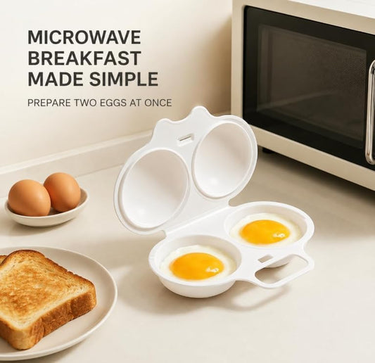 2026 New Dual Cavity Microwave Egg Poacher With Lid,microwave egg poacher 2 eggs,Portable Breakfast Maker.