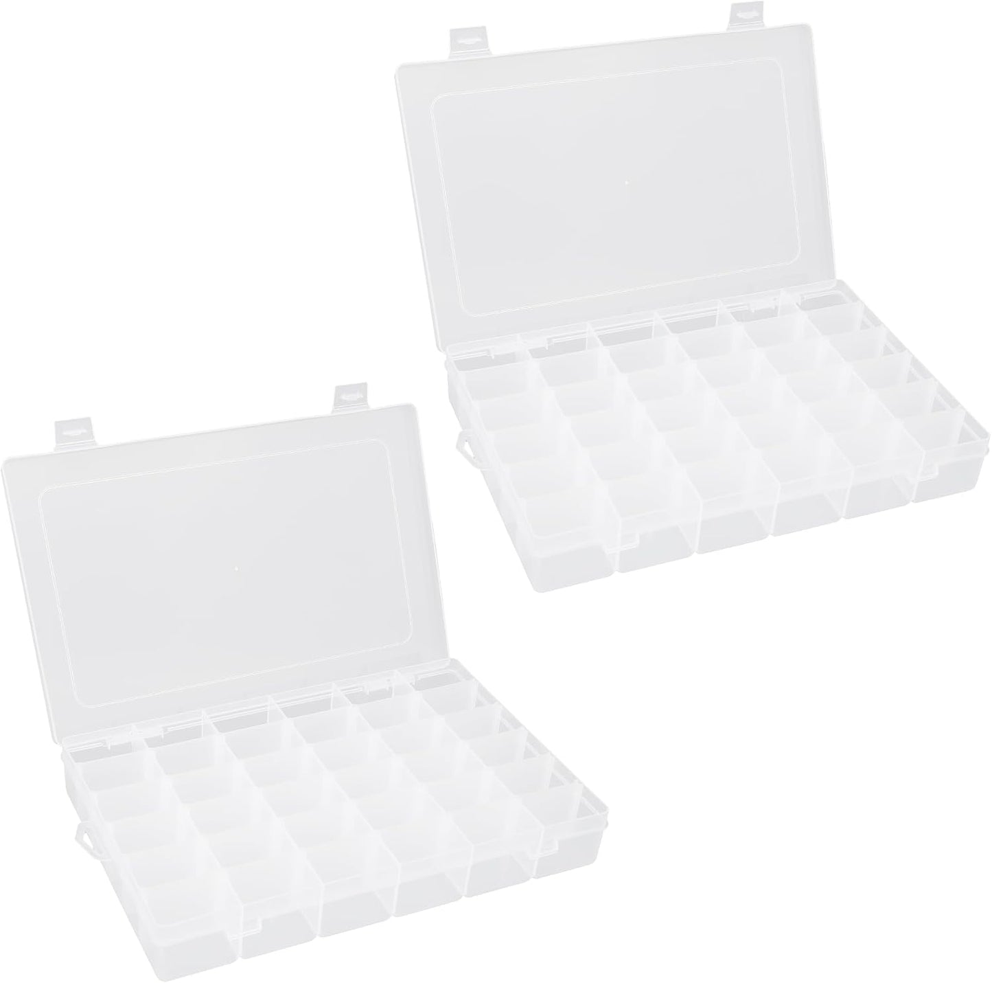 OALCQ 24 Grids Plastic Organizer Box With Dividers Clear Craft Storage Bead Organizer Box Earring Travel Pill Jewelry Organizers Storage Boxes Screw Seed Small Parts Hair Tie