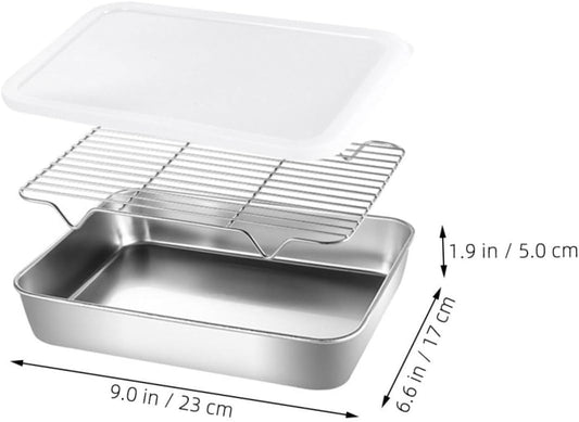 Healifty Stainless Steel Deep Kitchen Prep Tray Oil Filter BBQ Roasting Pan Set for Cooking and Baking Sturdy Food Container Rack for Grilling and Oven Use