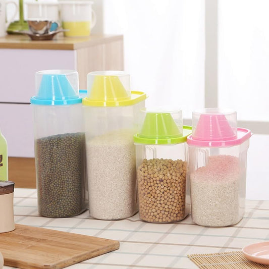 Wakauto Clear Cereal Container with Pour Spout and Measuring Cup Airtight Watertight Food Storage Container for Rice Grain Oatmeal Sugar Nuts Beans 8.26 X 6.29 X 3.14 in