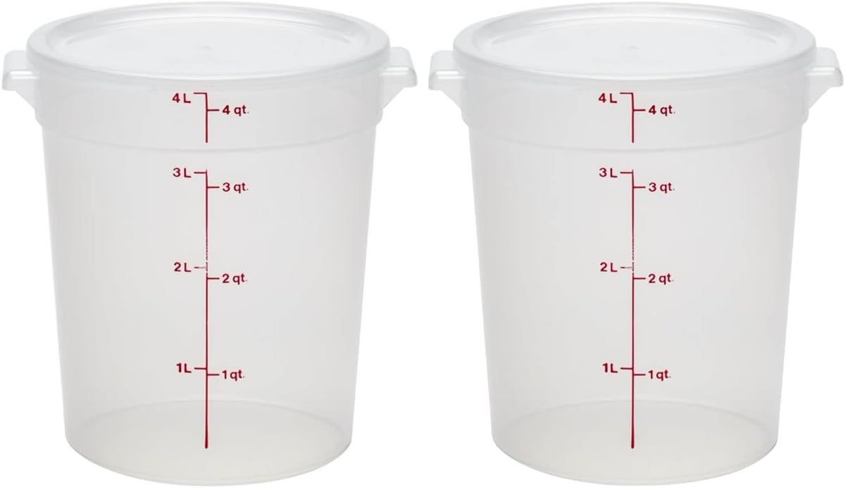 Cambro Food Storage Containers with Lids (BPA-Free) - 4 Quart - Food Grade Buckets with Lids (4 Pack) - For Dough Proofing and Brining (Translucent)