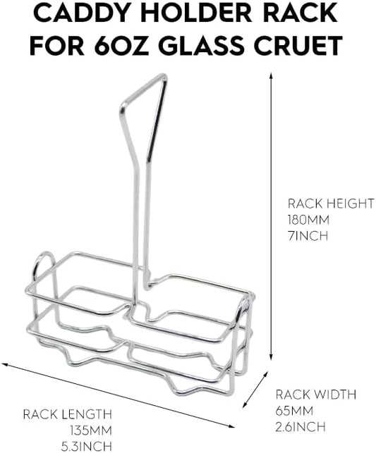 KALDEWEI 1 Pack Caddy Holder Rack for 6oz 180ml Oil & Vinegar Glass Cruet with Stainless Steel Screw-On Lid, Tabletop Square Shape Bottle Dispenser