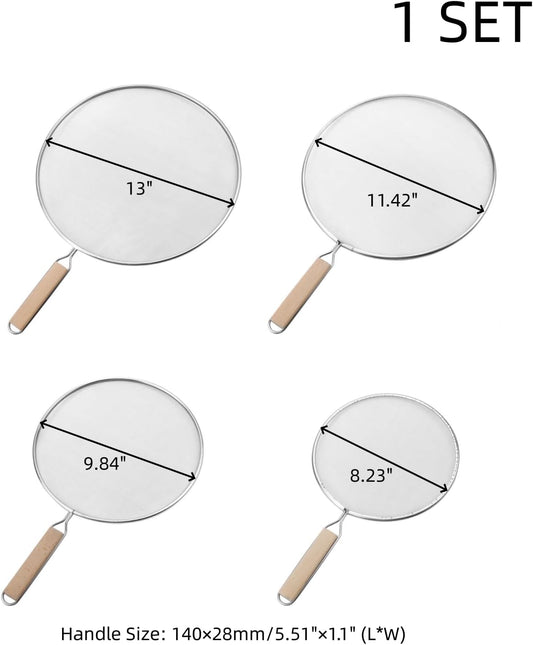 Oedema Set of 4 Splatter Screen Stainless Steel Grease Splatter Guard Fine Mesh Splatter Screen for Frying Pan, Skillet, Pot, Grease Oil Guard, 13"/11.42"/9.84"/8.23"