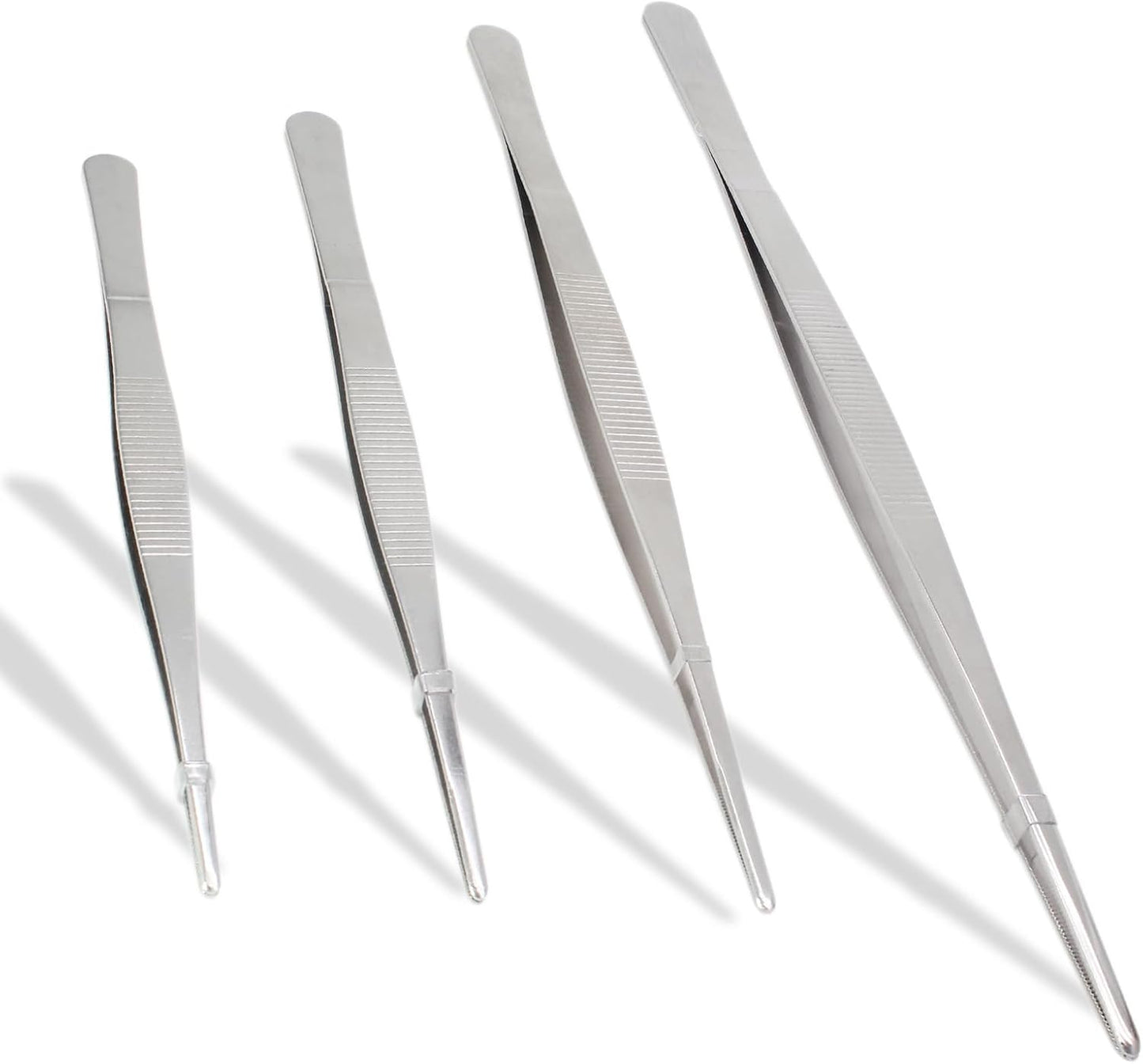 4Pcs 304 Stainless Steel Tweezer Set, 7" 8" 10" 12" Long Tweezers with Precision Serrated Straight Tips, Non-slip Kitchen Tweezers for Cooking Baking Crafts Tank Aquarium Terrarium
