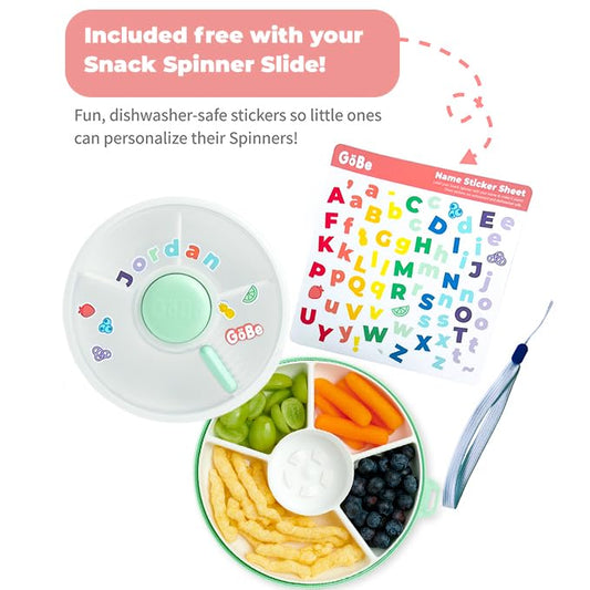 GoBe Kids Small Snack Spinner Flip Bundle with Hand Strap and Sticker Sheet - Reusable Snack Container with 5 Compartment Dispenser and Lid | BPA/PVC Free | Dishwasher Safe | No Spill - Coral Pink