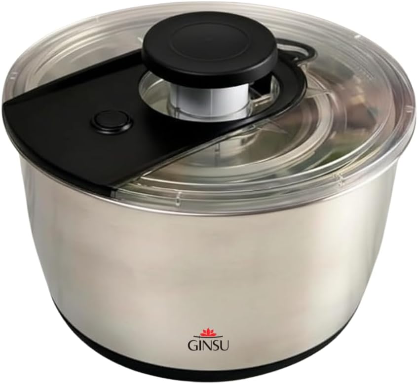 GINSU Pump Salad Spinner with Stainless Steel Bowl 6L Large Capacity Manual Spinner, Durable BPA-Free Design for Fast Drying Lettuce, Vegetables & Fruits