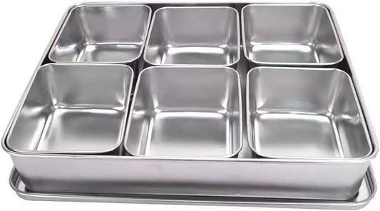 Xarra - Japanese Mini Container, Stainless Steel Yakumi Mise En Place Box, Multi Compartment Set For Food, Herbs, Seasoning and Spices (6 Compartment)