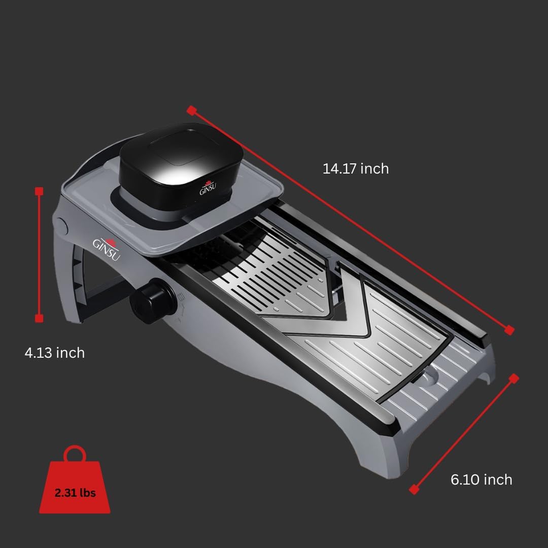 GINSU Stainless Steel Mandoline Slicer – Adjustable Food Slicer 14x6x3in, Precision Vegetable Cutter with Safety Guard, Non-Slip Base & Easy Clean Design