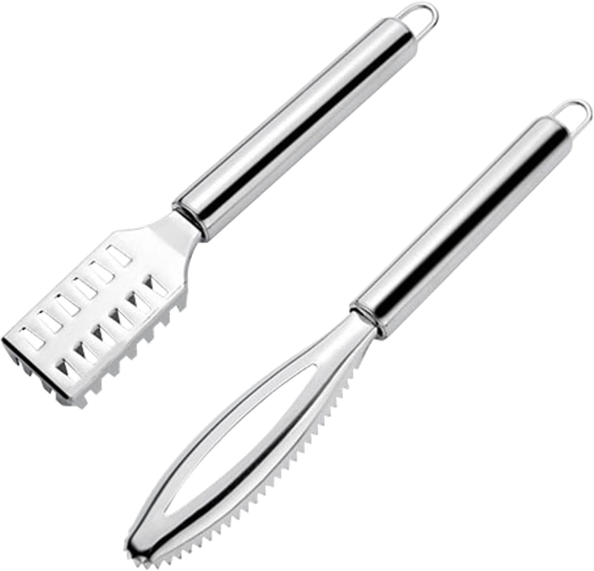2 Pcs Fish Scale Remover Set,Stainless Steel Shark Serrated Fish Scaler