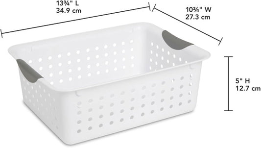 Sterilite 6-Pack Medium Ultra Basket, Open Top Plastic Storage Organizer, White - Classic Baskets for Organizing Countertops, Pantry Shelves, Kitchen Cabinets, Laundry Rooms or Home Offices