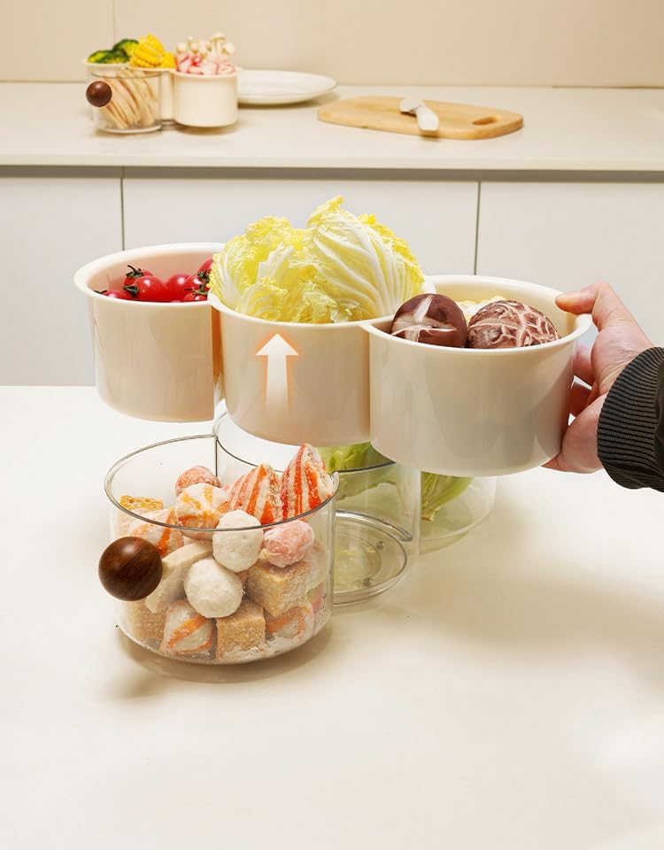 360° Rotating Fruit and Vegetable Storage Box, Vegetable and Fruit Plate, Double-Layered Storage with Water Drainage, nut Storage Box (8.27Inch)