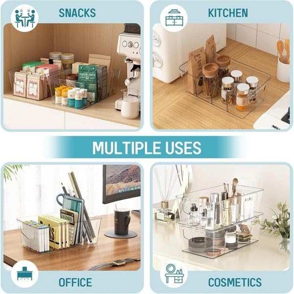 Clear Pantry Organizer Bins with Removable Dividers - Stackable Kitchen and Fridge Storage Containers, 10.45” D x 5.95” W x 3.55” H, 8-Pack
